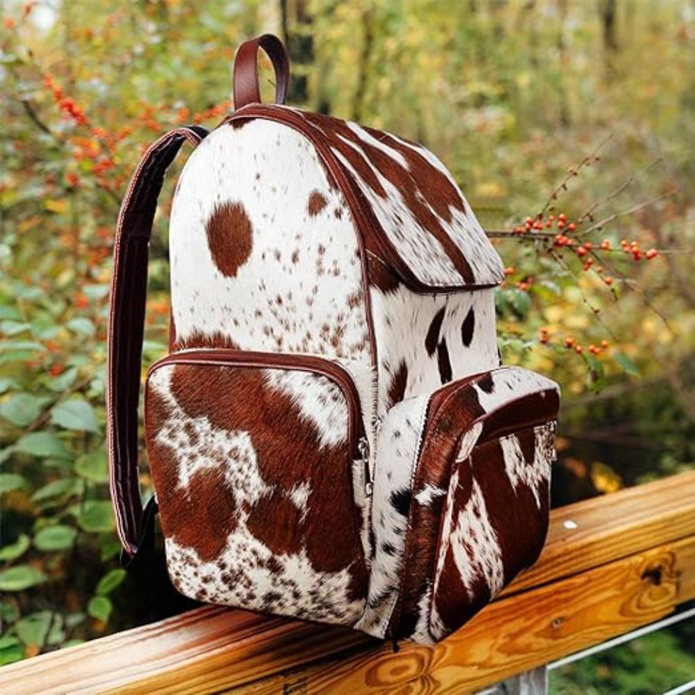 Handmade Brown and White Cowhide Backpack