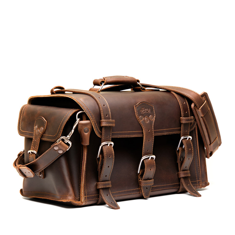 Premium Full-Grain Leather Travel Duffel with Side & Hidden Pockets