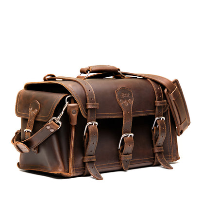Premium Full-Grain Leather Travel Duffel with Side & Hidden Pockets