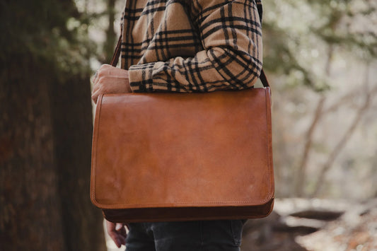 Genuine Leather Laptop Messenger Bag with Shoulder Strap