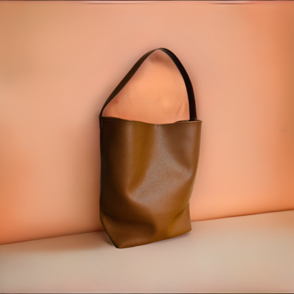 brown Leather Bucket Bag for womens
