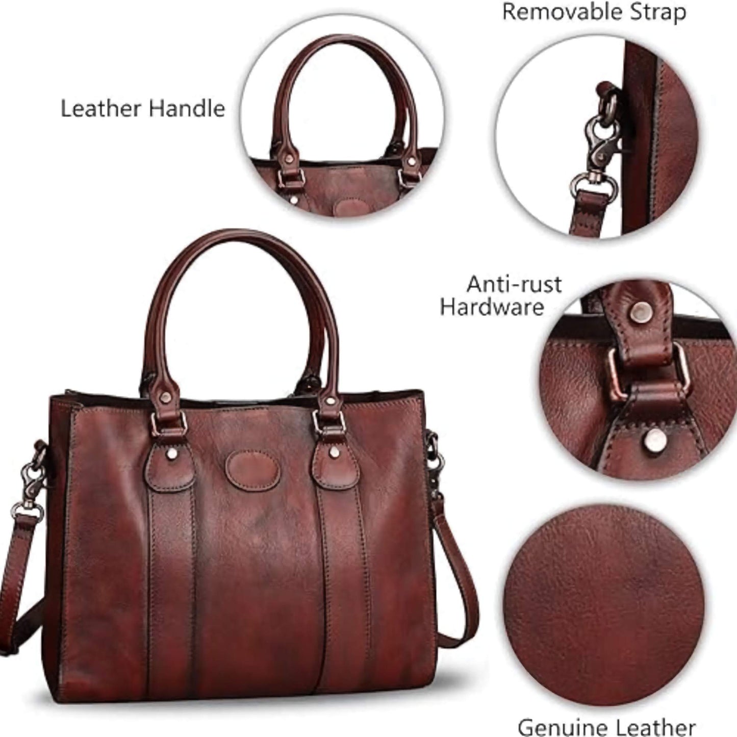 Womens Vintage Brown Leather Handbag
