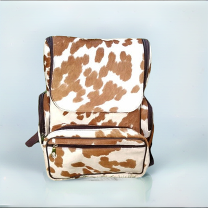 Brown and White Cowhide Backpack