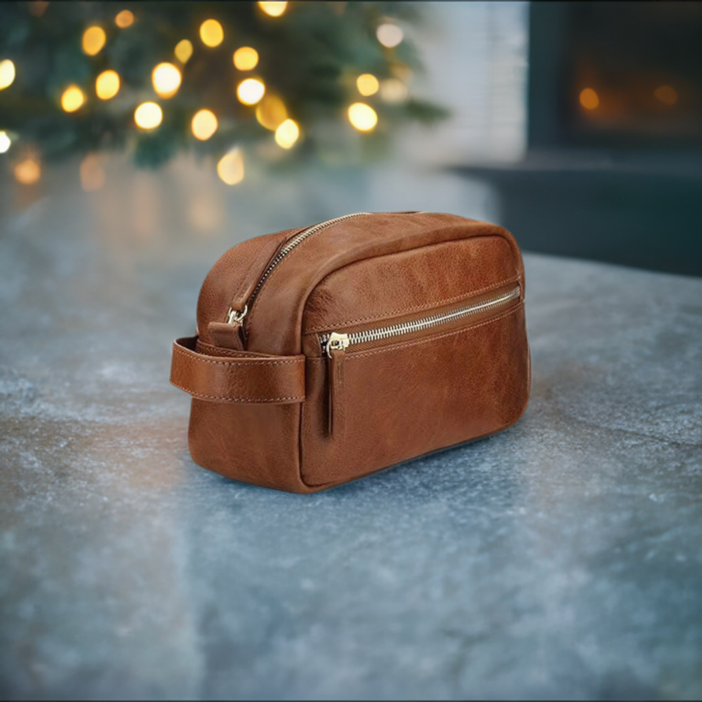Brown Leather Toiletry Bag Unisex