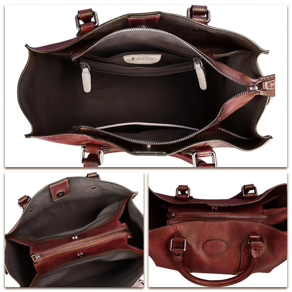 Womens Real Leather Brown Crossbody Satchel Tote Bag