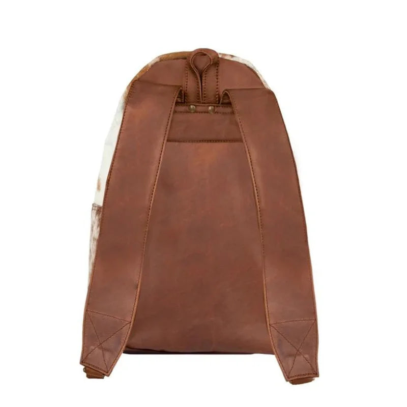 Brown and White Cowhide Leather Backpack
