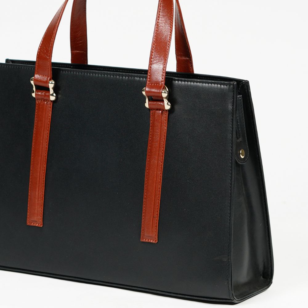 Women's Black Leather Tote Purse