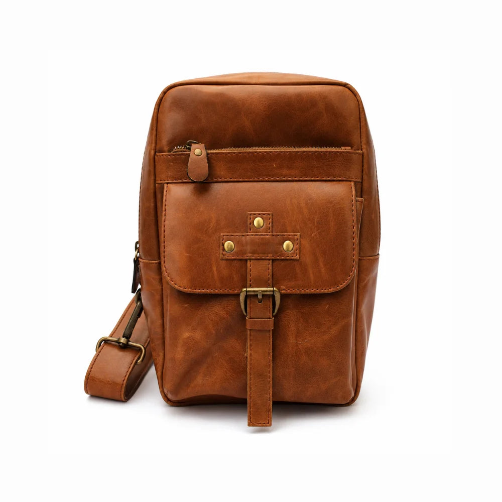 Vintage Brown Leather Sling Backpack