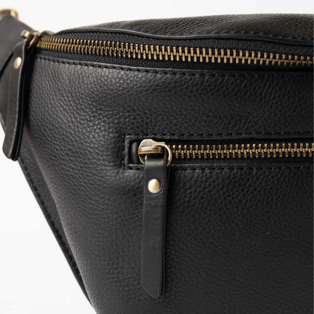 Womens Black Leather Bum Bag