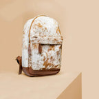Brown and White Cowhide Leather Backpack
