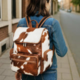 Brown & White Hair-On Cowhide Leather Rucksack Backpack