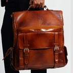 Mens Foldover Dark Brown Leather Backpack