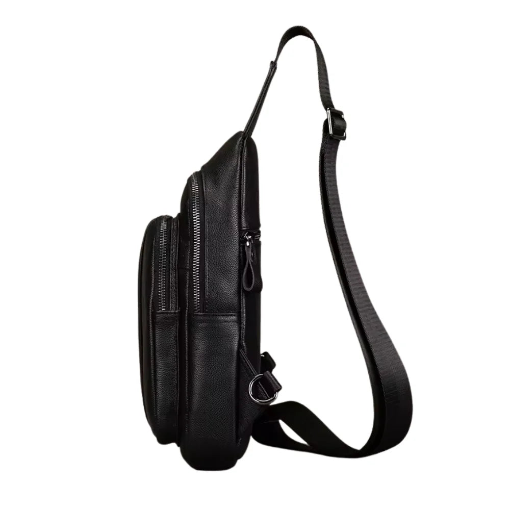 Mens Black Leather Chest Sling Bag