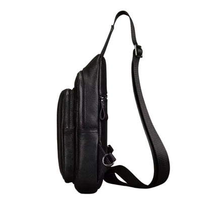Mens Black Leather Chest Sling Bag