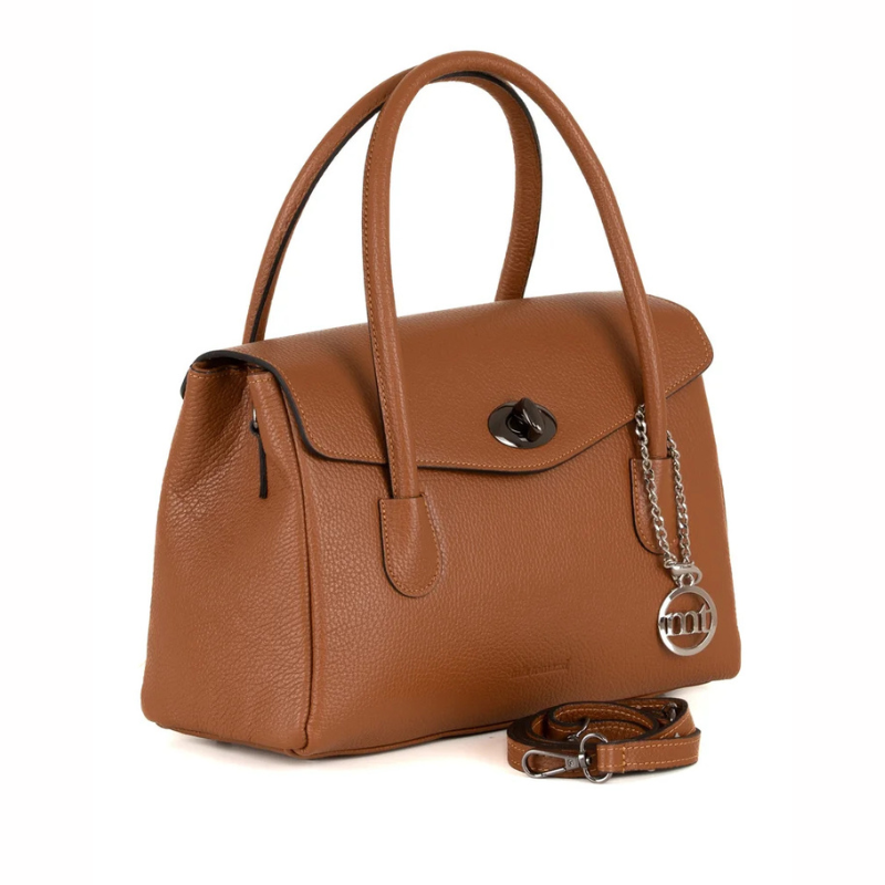 Luxe Crinkled Calf Leather Womens Brown Handbag