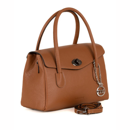 Luxe Crinkled Calf Leather Womens Brown Handbag