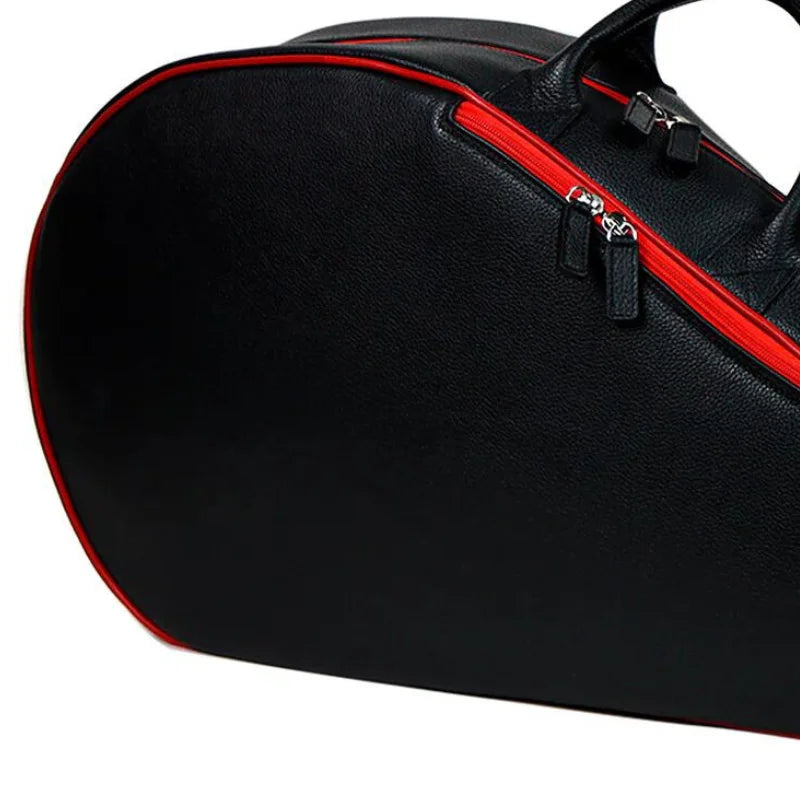 Black Leather Tennis Bag with Red Detailing