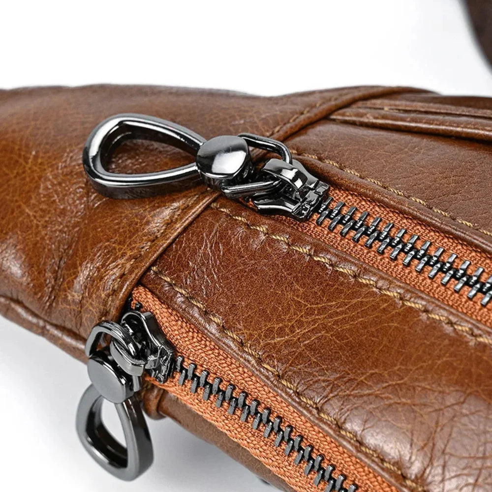 Brown Men's Leather Sling Crossbody Anti-Theft Chest Bag
