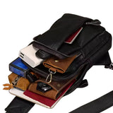 Mens Black Real Leather Sling Bag