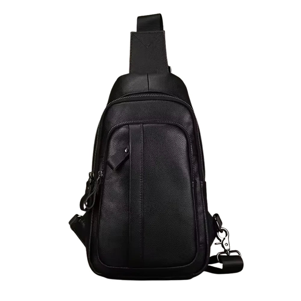 black leather sling bag backpack Black Leather Sling Bag for Men - Chest Bag