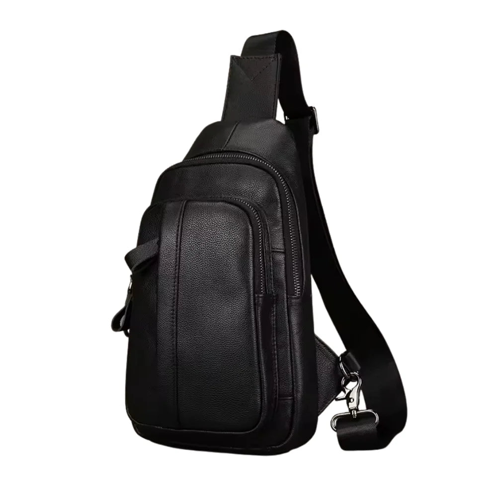 Mens Black Leather Chest Sling Bag