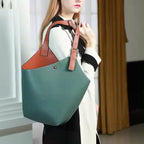 Womens Bucket Sea Green Leather Tote Bag