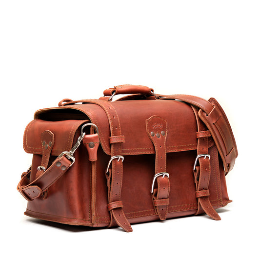 Premium Full-Grain Leather Travel Duffel with Side & Hidden Pockets