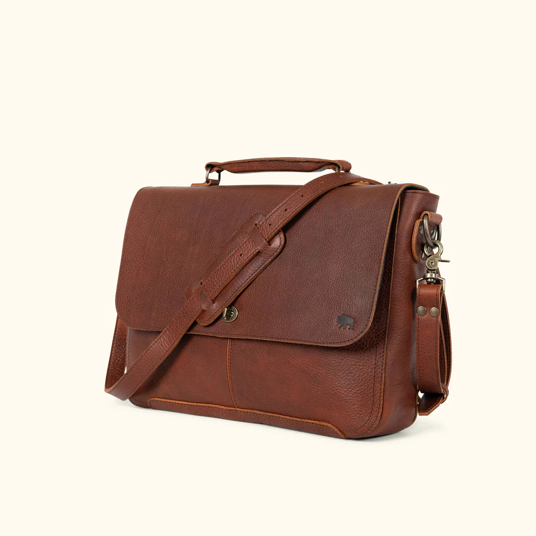 Full Grain Bison Leather Messenger Bag – Brown