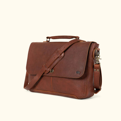 Full Grain Bison Leather Messenger Bag – Brown