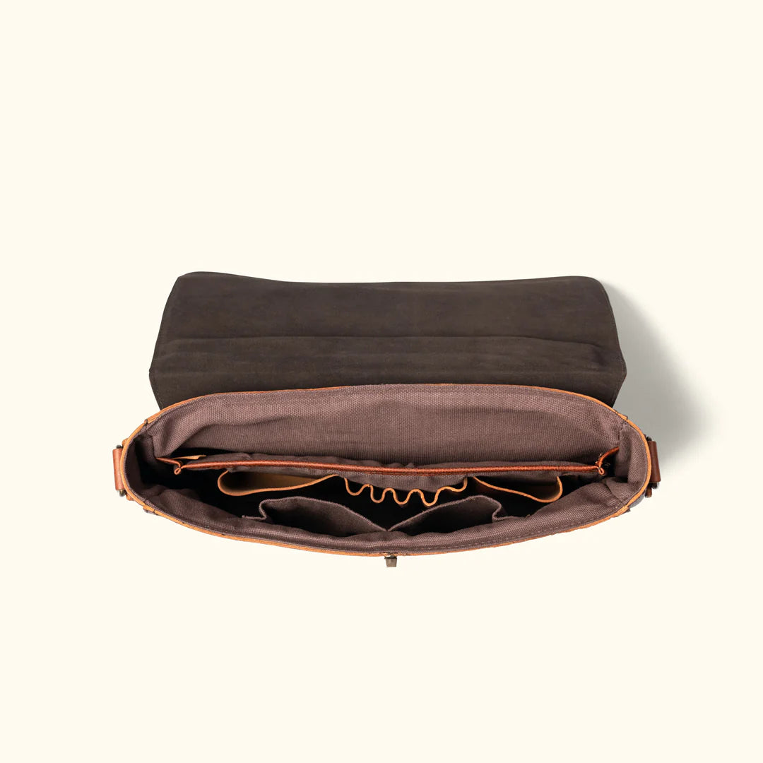 Full Grain Bison Leather Messenger Bag – Brown