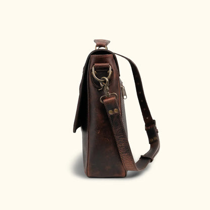 Full-Grain Leather Laptop Messenger Bag – Vintage Style