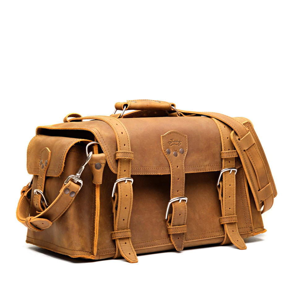 Premium Full-Grain Leather Travel Duffel with Side & Hidden Pockets