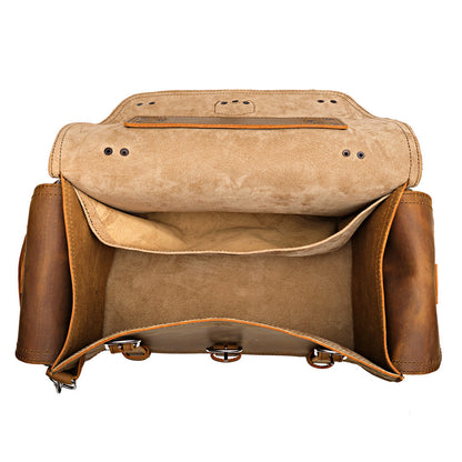 Premium Full-Grain Leather Travel Duffel with Side & Hidden Pockets