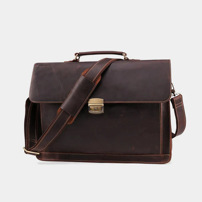 Top-Grain Leather 15″ Laptop Briefcase with Key Lock