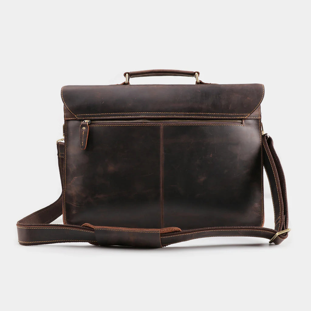 Top-Grain Leather 15″ Laptop Briefcase with Key Lock