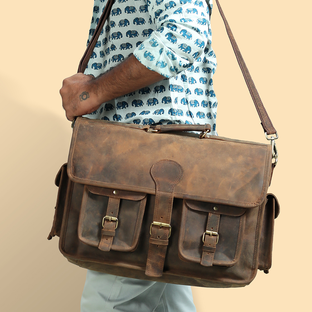 Vintage Explorer Leather Messenger Satchel
