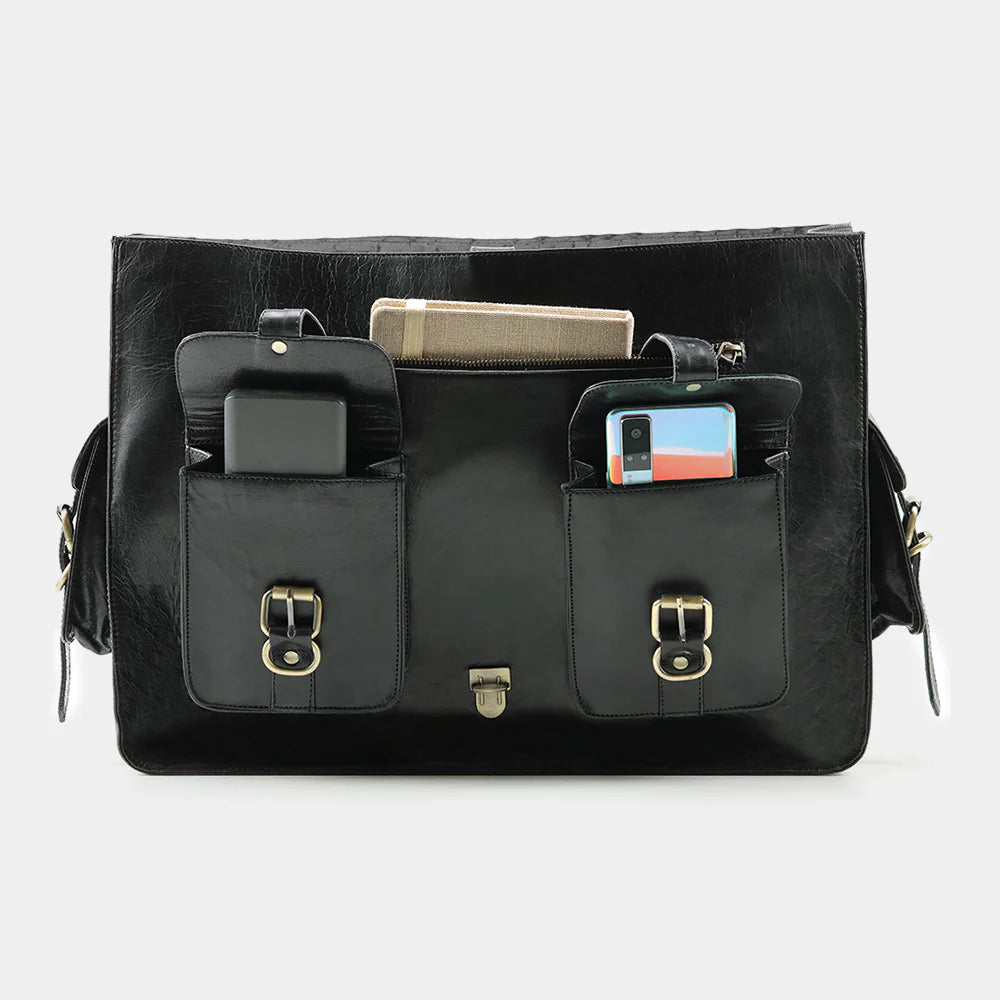 Black Grain Messenger & Laptop Briefcase