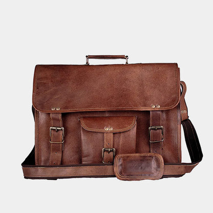 Vintage Classic Full-Grain Leather Laptop Briefcase