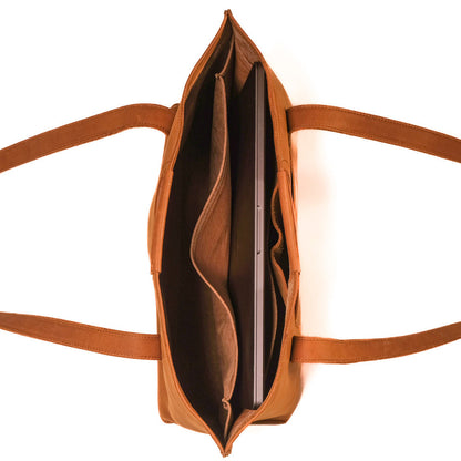 Premium Full-Grain Leather Tote with 16″ Laptop Compartment