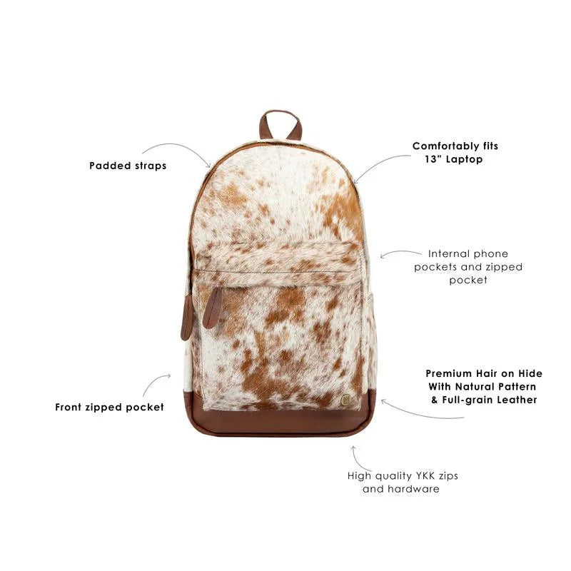 Brown and White Cowhide Backpack