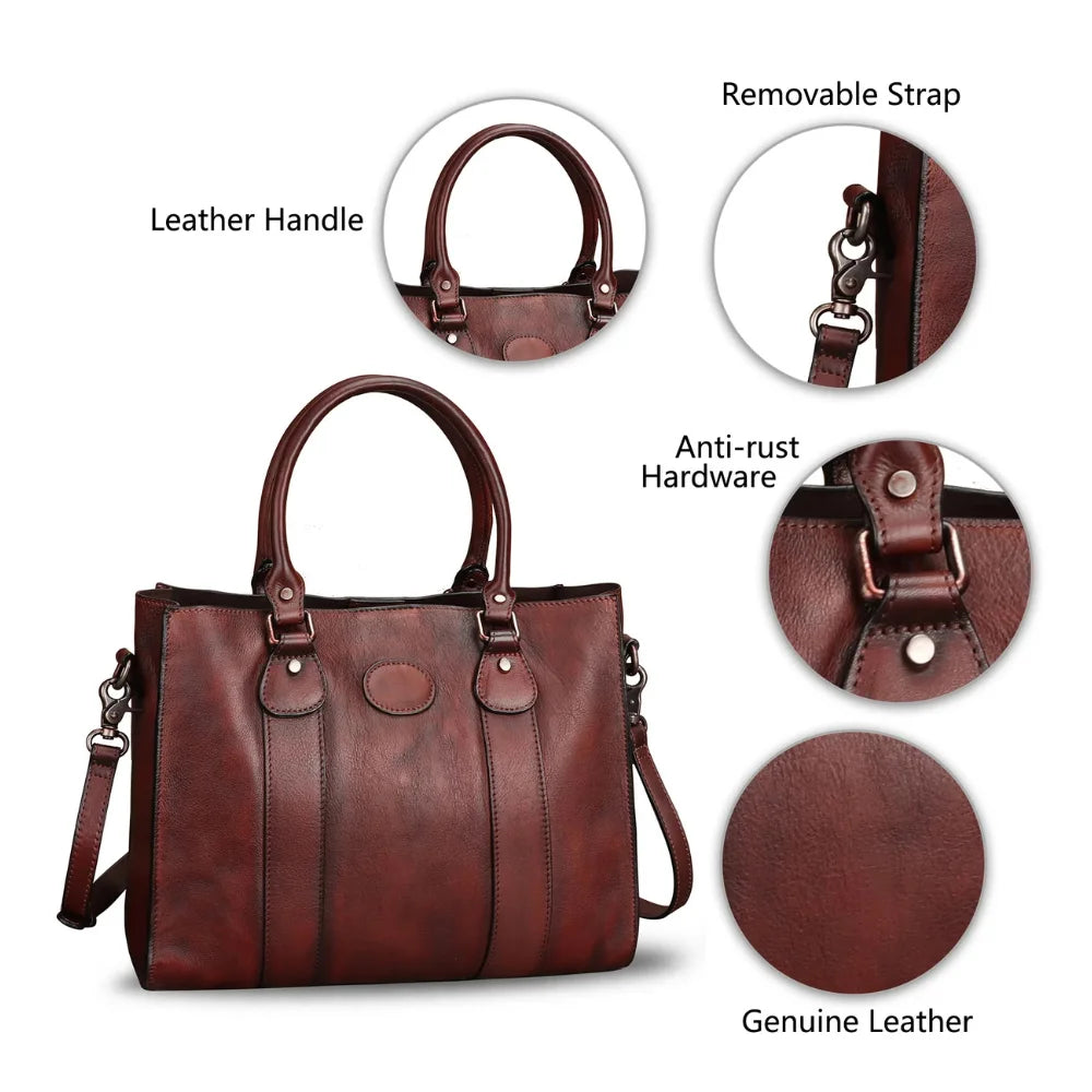 Womens Real Leather Brown Crossbody Satchel Tote Bag
