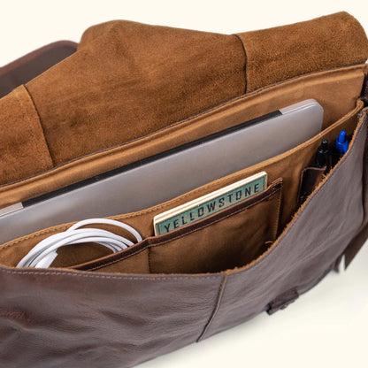 Premium Full-Grain Leather Messenger Bag – Dark Brown