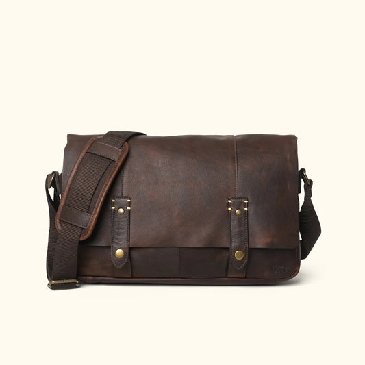 Premium Full-Grain Leather Messenger Bag – Dark Brown