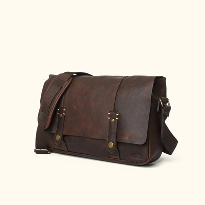 Premium Full-Grain Leather Messenger Bag – Dark Brown