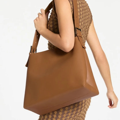 Womens Camel Brown Luxury Leather Shoulder Tote - Contemporary Everyday Tote