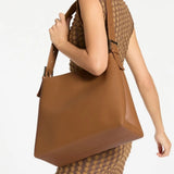 Women’s Tan Pebble Leather Shoulder Bag with Magnetic Closure