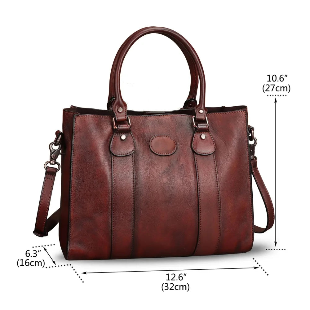 Womens Real Leather Brown Crossbody Satchel Tote Bag