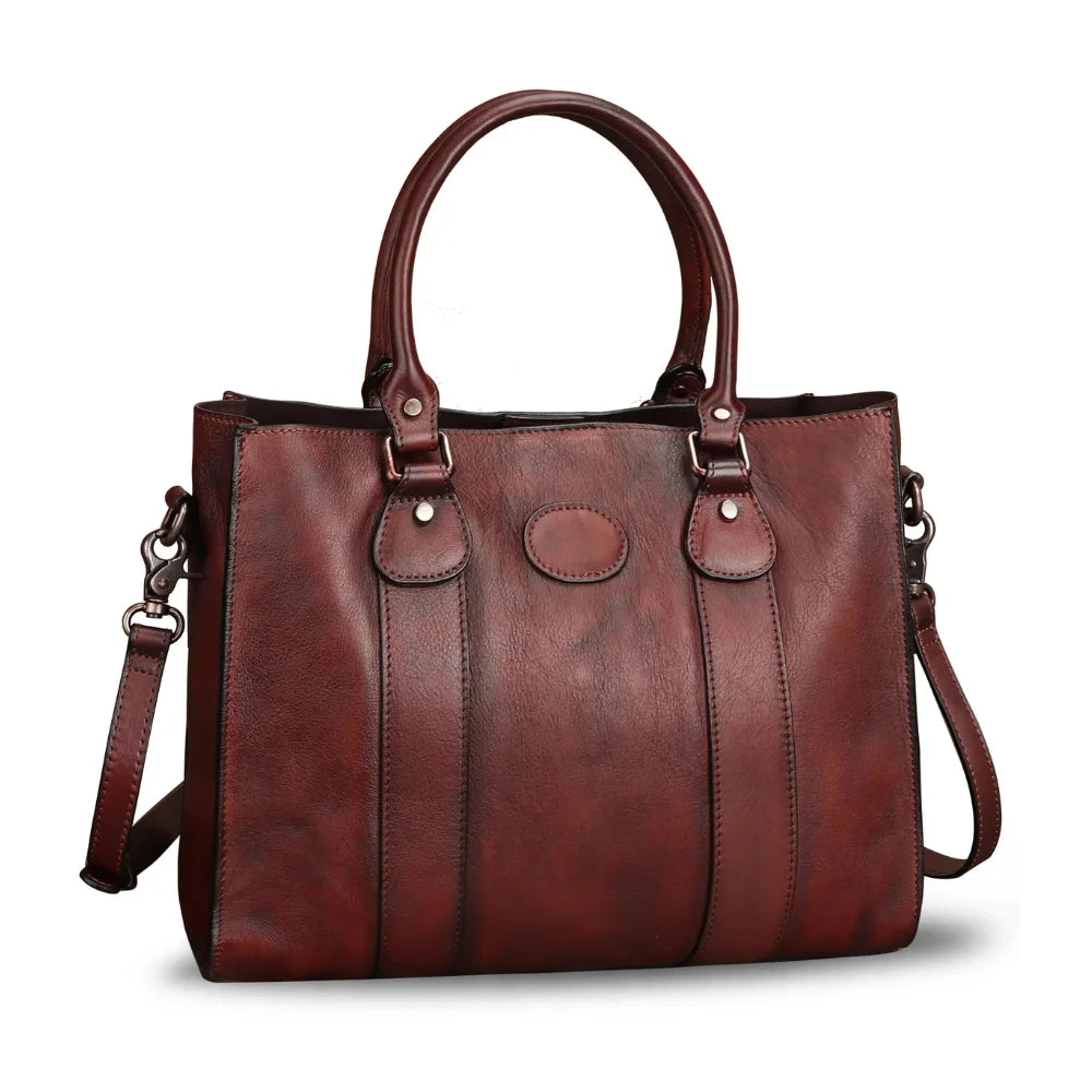 Womens Real Leather Brown Crossbody Satchel Tote Bag