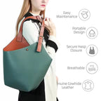 Womens Bucket Sea Green Leather Tote Bag