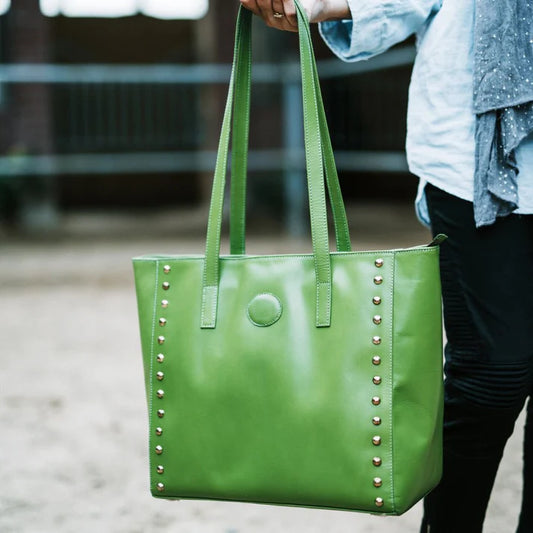 womens-studded-leather-green-tote-bag